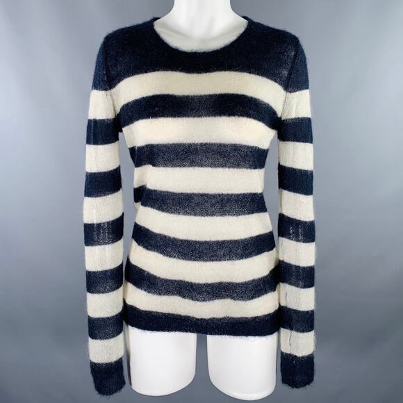 SCOTCH AND SODA Size M Navy Cream Stripe Crew Neck Pullover - Picture 1 of 6